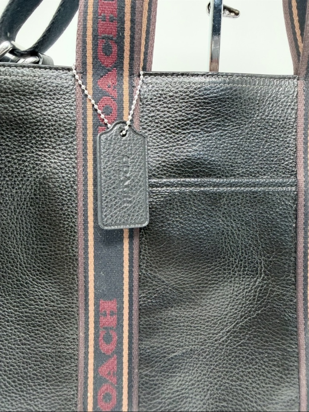 Coach Black Pebbled Leather tote with Signature Webbing - Picture 2 of 5